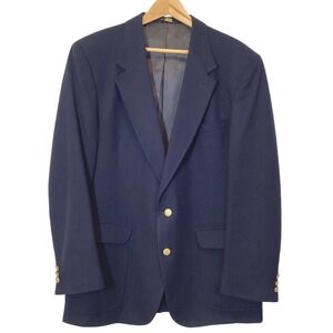Vintage Don Douglass for Hess's Navy Blue Wool Blazer Sport Coat Buttons - 44R